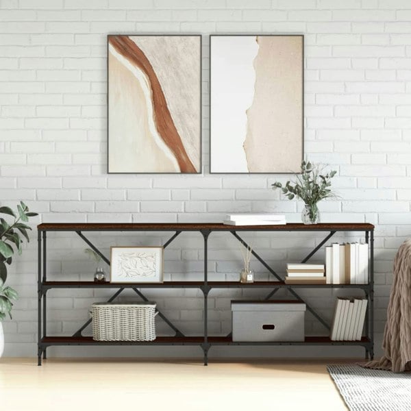 Berkfield Console Table Brown Oak 180x30x75 cm Engineered Wood and Iron