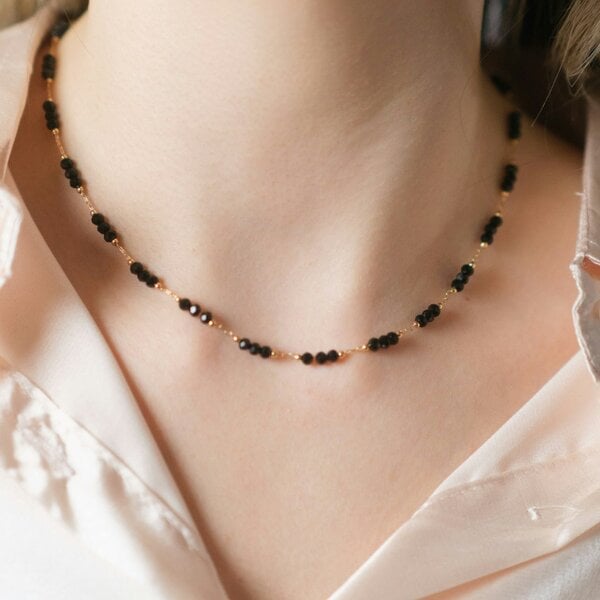 The Colourful Aura Handmade Black Crystal Beaded Indian Asian Nazar Mangalsutra Choker Necklace