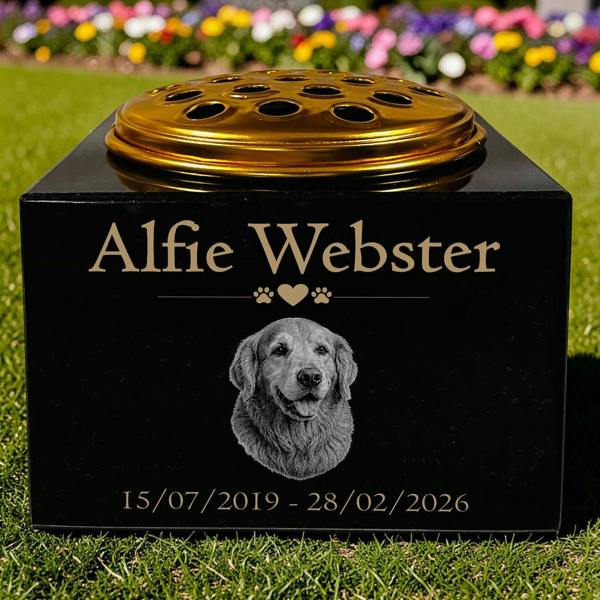 Memorials Direct Dog Memorial Granite Photo Small Vase
