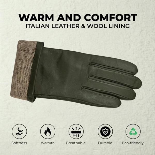 Infinity Leather Womens Italian Leather Winter Bow Design Soft Wool Lining Gloves - L-GLV-401