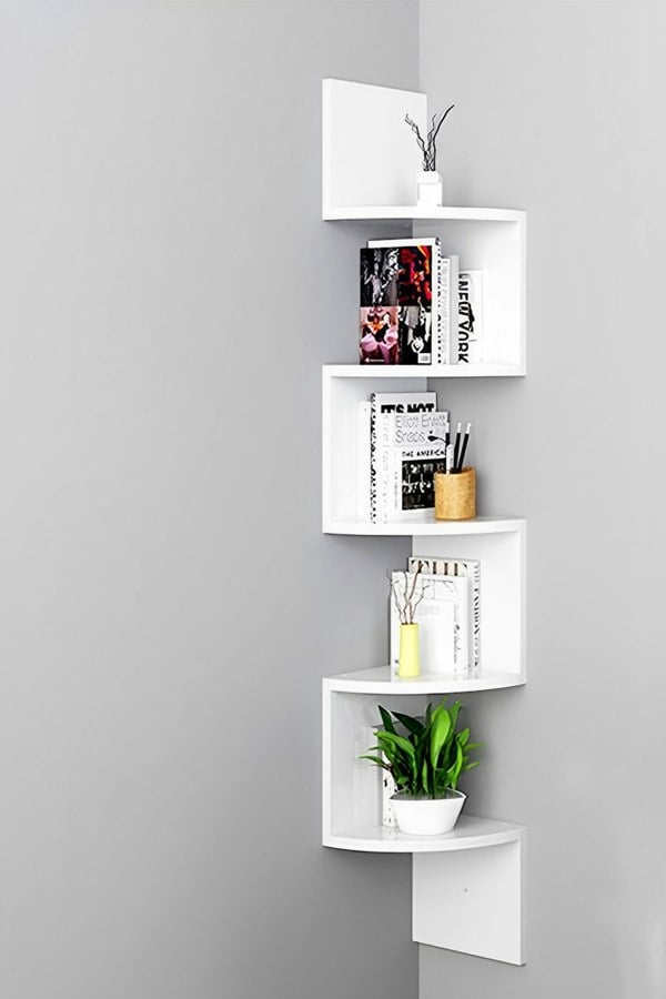 Living and Home 5 Tier Audrienne Corner Bookcase Wooden Zigzag Floating Corner Shelves