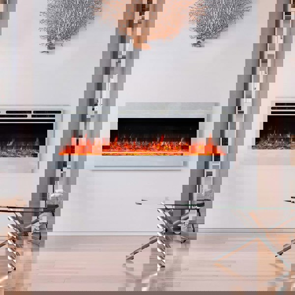 12 Flame Colour Electric Fireplace with Safety Protection White Wall Mounted Fires Living and Home