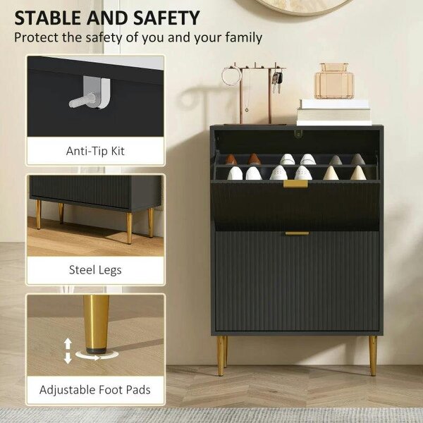 Bobobiy Elegant Two-Drawer Shoe Cabinet - Black