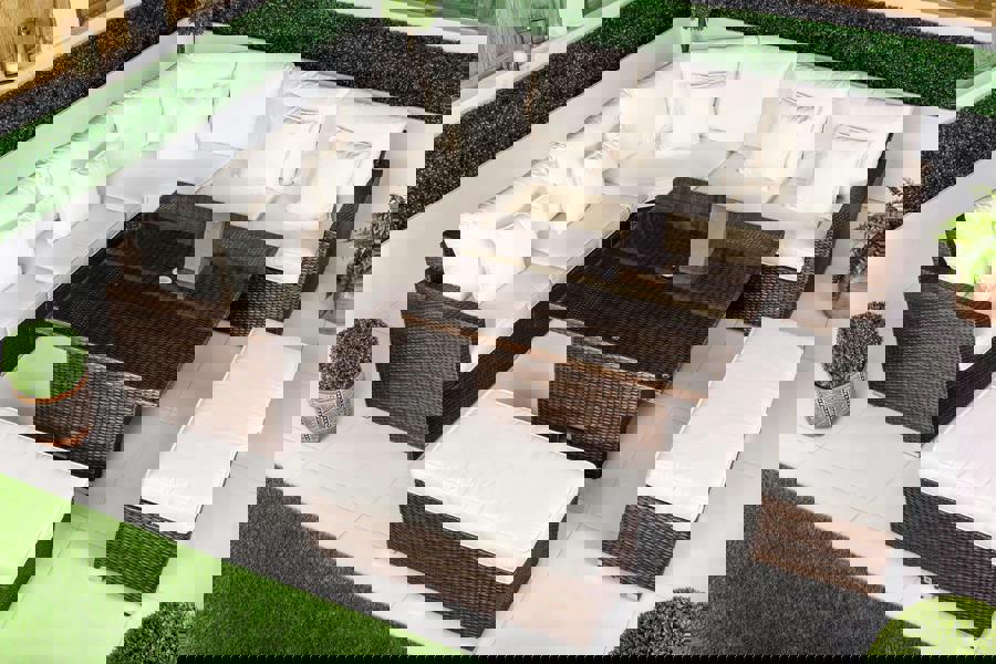 Giardino Santorini 5 Seat Modular Corner Sofa Rattan Garden Furniture Set Outdoor Height Adjustable Coffee Table + 2 x benches