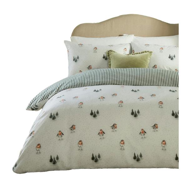 Wylder Robins Return Reversible Brushed Cotton Duvet Cover Set - Cream/Pine - 