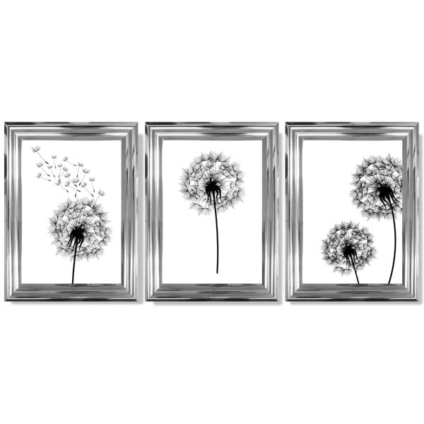 Artze Wall Art DANDELIONS Set of 3 Framed Sketch Wall Art Prints