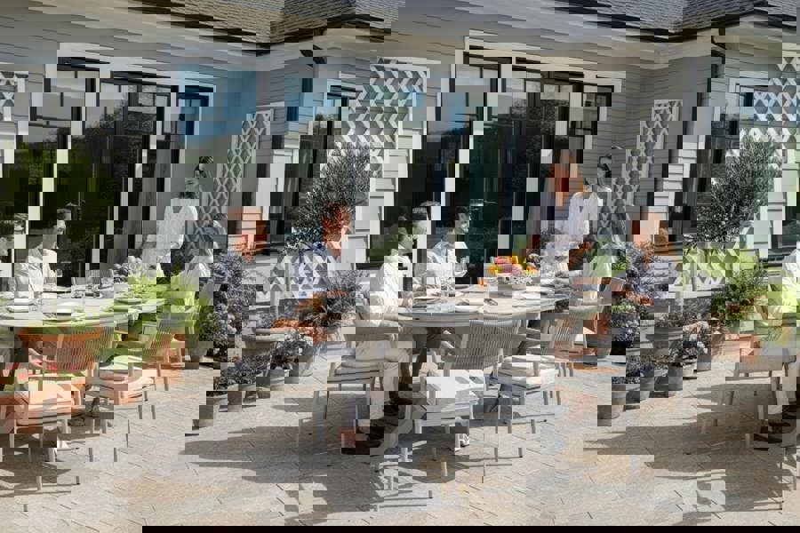 Garden Impressions Edison Natural - Six Seater Oval Dining Suite with Barcelona Chairs