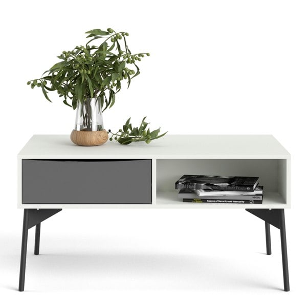 Furniture To Go Fur Coffee Table with 1 Drawer in Grey and White