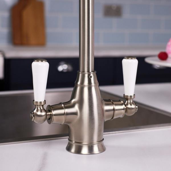 Flode Halden | Dual Lever Kitchen Sink Mixer Tap with Swivel Spout | Pewter Finish