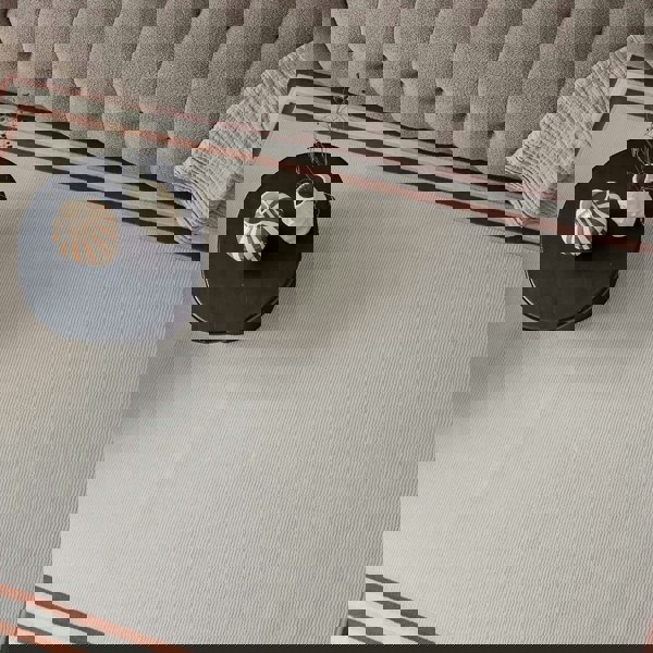 Bordered Living Room rug, terra-cream colours, stain-resistant and non-shedding