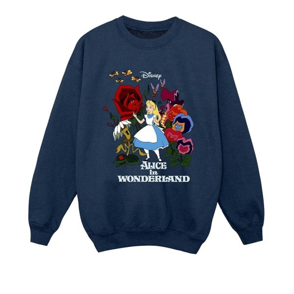 Disney Boys Alice In Wonderland Flowers Sweatshirt - Navy Blue