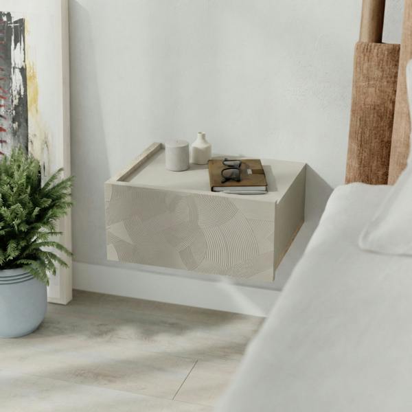 Decortie Floating Bedside Table w/ Drawer Handleless Modern Nightstand Wall-Mounted Storage Cabinet Space-Saver Bedroom
