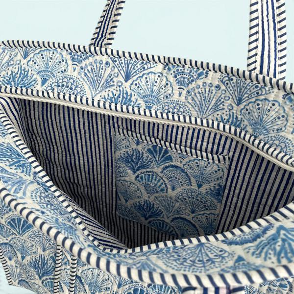 Hayley & Co Seashell Blue and White Quilted Cotton Tote Bag