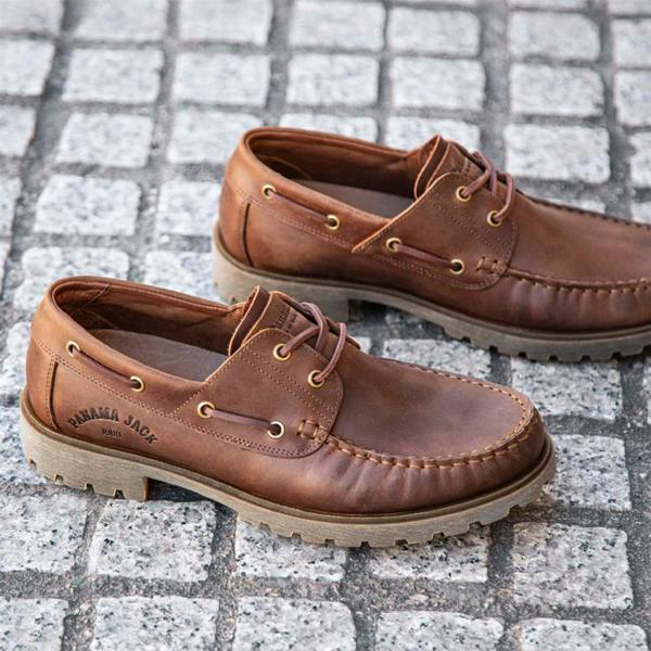Panama Jack Boat C5 Men's Waterproof Bark Brown Leather Lace-Up Low-Cut Ankle Boots -