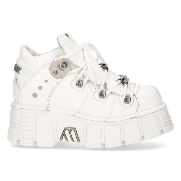 New Rock White Leather Gothic Ankle Boots¬-106N-S8