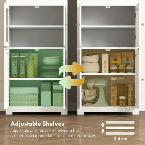 Wyld Haus Doke Wooden White 4 Door Kitchen Cupboard With Glass Panels And Adjustable Shelves
