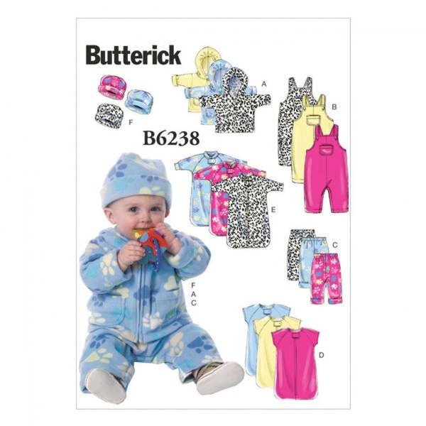 Butterick Sewing Pattern 6238, Dungarees, Headwear, Jackets, Trousers for Baby, All Sizes In One Envelope - Easy