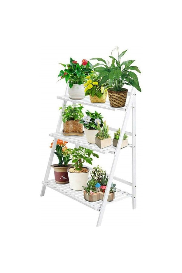Living and Home 3-Tier Foldable Wooden Ladder Shelf White