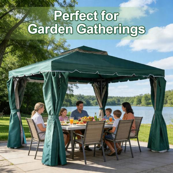 Shatchi Green Gazebo with Nets Aluminium Frame and Powder coated Steel Roof,3x4x2.75m