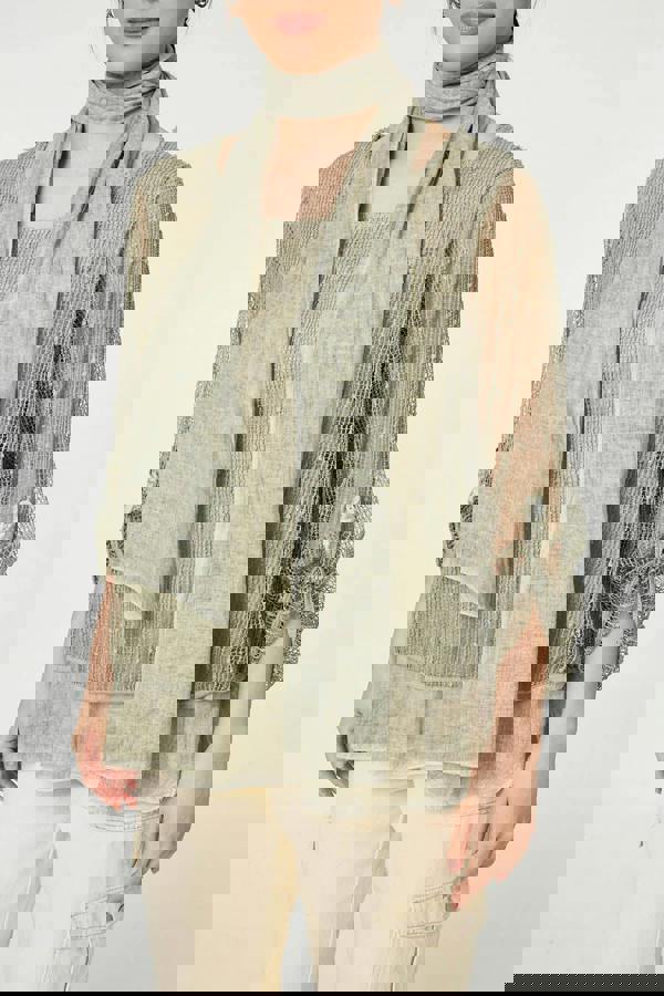 Khaki | Sparkly Mesh Scarf Detail Layered Top