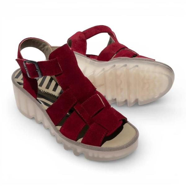 Fly London BAIC621FLY - Women’s Berry Red Suede Leather Wedge Sandal