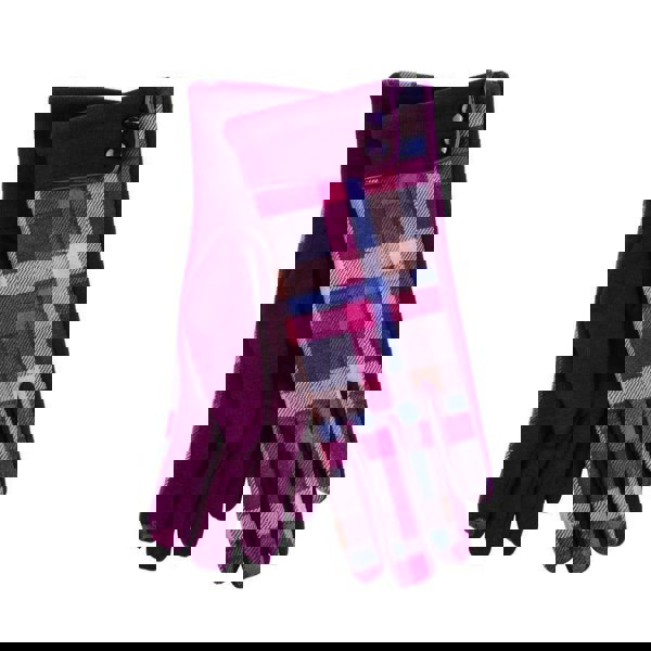 Women's Button Cuff Check Gloves | Soft Moleskin Fabric