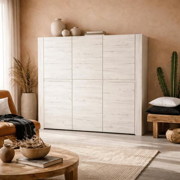 Wyld Haus Norwich Aged Effect Soft Grey Wood Veneer 3 Door Wardrobe