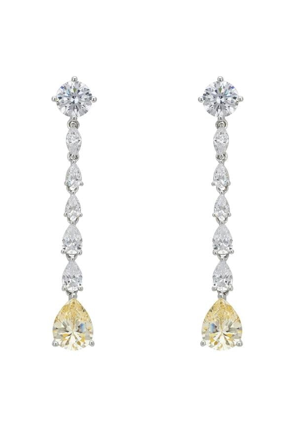 Yellow gemstone diamond drop earrings.