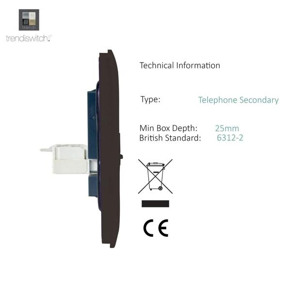 Trendi Switch 2 Gang Cat 3 Telephone Slave Socket in Dark Mocha Brown