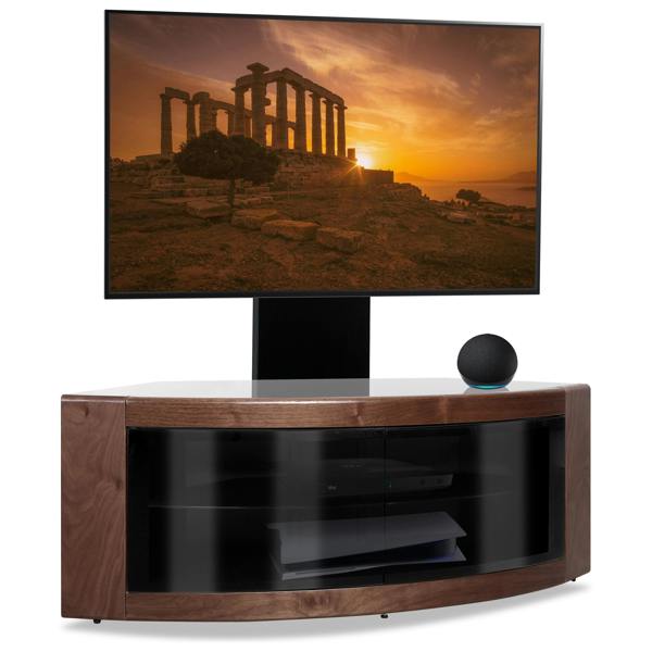 Homeology PANGEA Black/Walnut Beam-Thru Curved True-Corner 32"-50" TV Cabinet with Mounting Arm