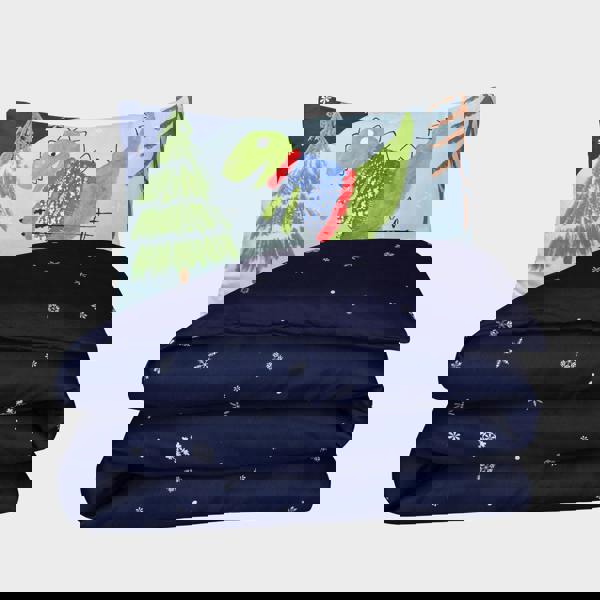 Smart Living Fun & Cosy Kids' Duvet Cover with Pillowcase & Fitted Sheet-Complete-Set - DINO SKIING