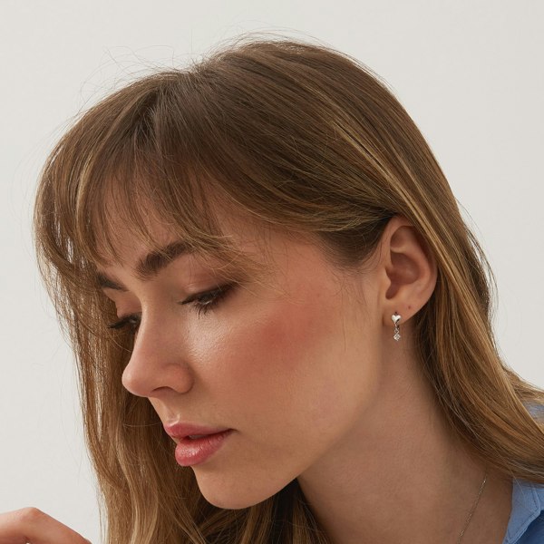 Spero London Heart Huggie Hoop Drop Earrings