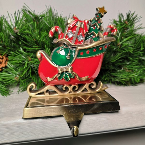 Samuel Alexander 16cm Premier Present Filled Sleigh Christmas Stocking Hanger in Red and Green