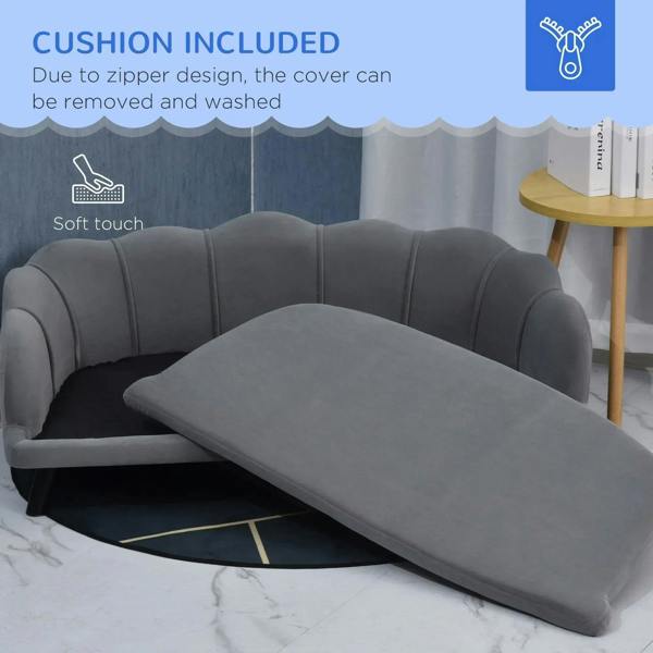 Grey dog couch with removable zip-in cushion cover and extra seat cushion