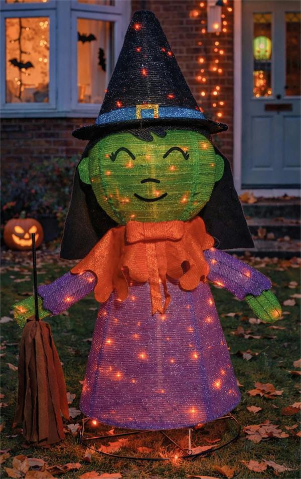 Fxlab Orange LED Foldable Witch Outdoor Halloween Decoration