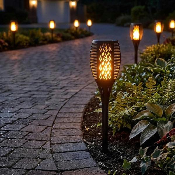 Solar Realistic Flame Torch Lights Waterproof Garden Patio Pathway Decor