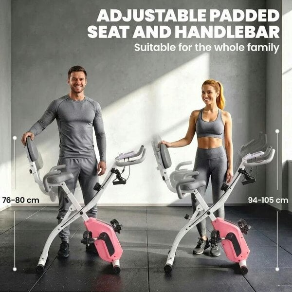 4-In-1 Folding Exercise Bike with Resistance Bands, Bluetooth App, 8-Level Magnetic Resistance, LCD Display, Pink