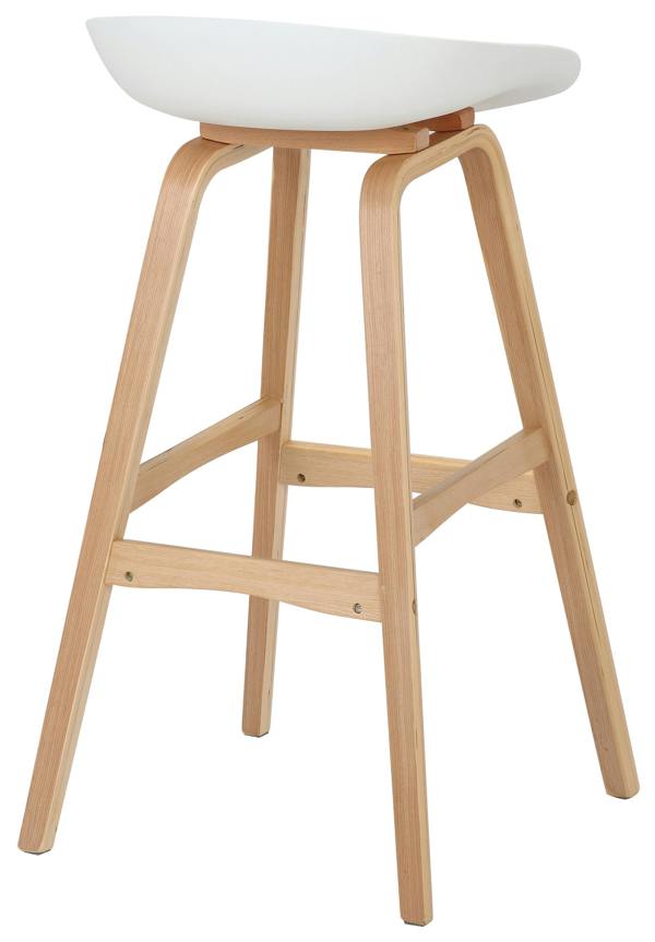 Lamboro Equator Fixed Bar Stool with Wooden Legs & Footrest, White