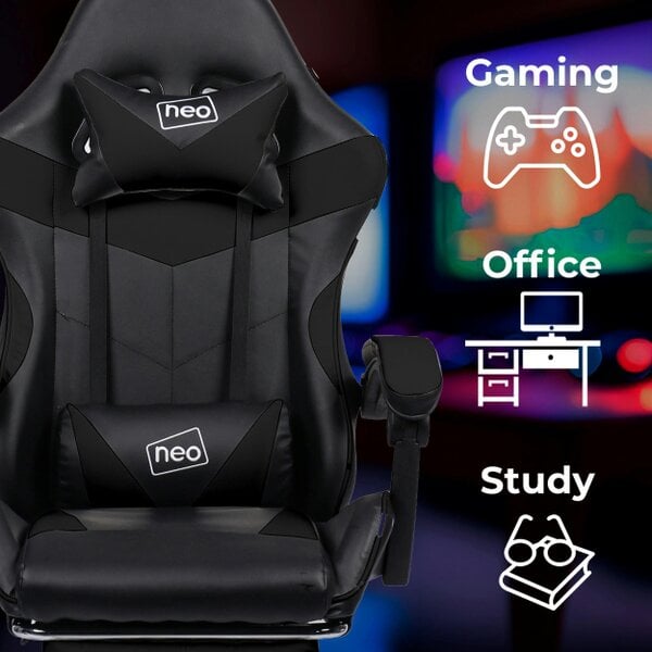 Neo Black PU Leather Gaming Chair with Footrest