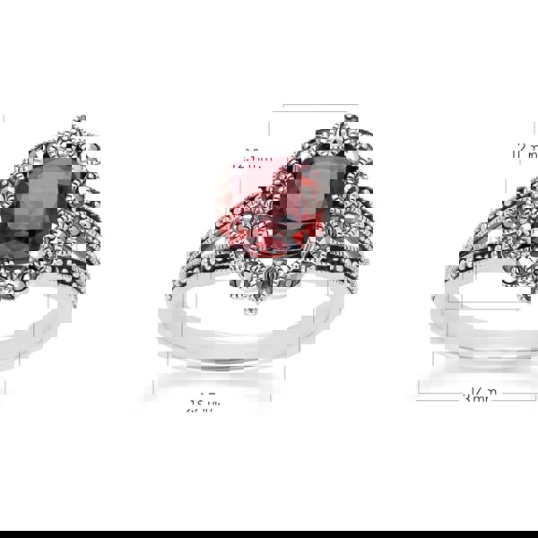 Gemondo Art Deco Style Cushion Garnet & Marcasite Ring in Sterling Silver