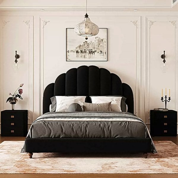 Cassian Small Double Bed, King Size Bed, Flannelette-Weilai Concept-Weilai Concept
