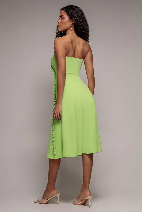 Frilled Halter Neck Strap Midi Dress - Lime DR4205