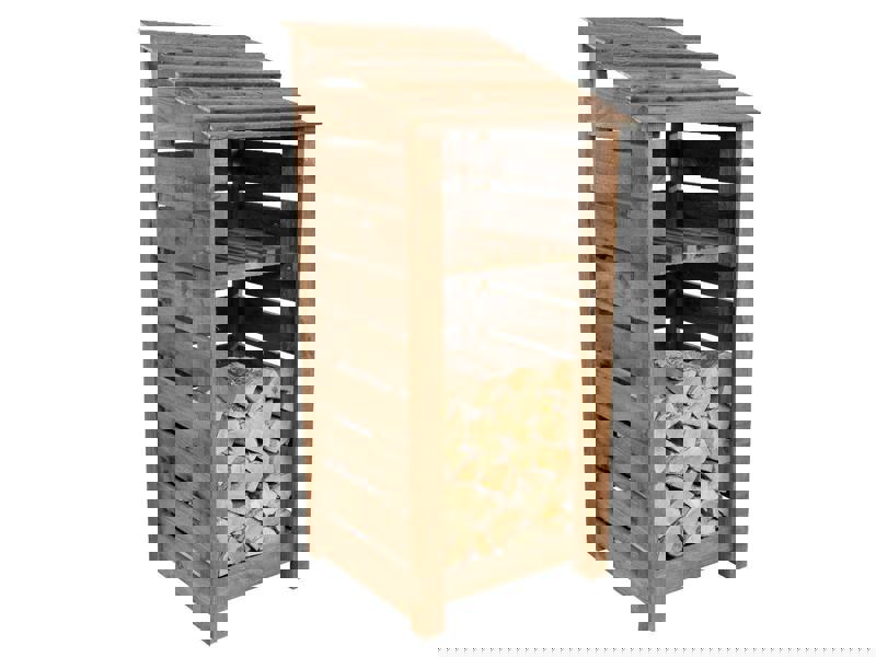 Arbor Garden Solutions Slatted Wooden Log Store With Shelf W-79cm, H-126cm or 180cm, D-88cm - Brown Finish