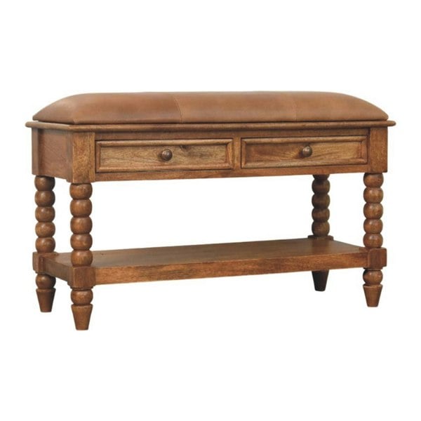 Artisan Furniture Solid Wood Leather Spindle Bench