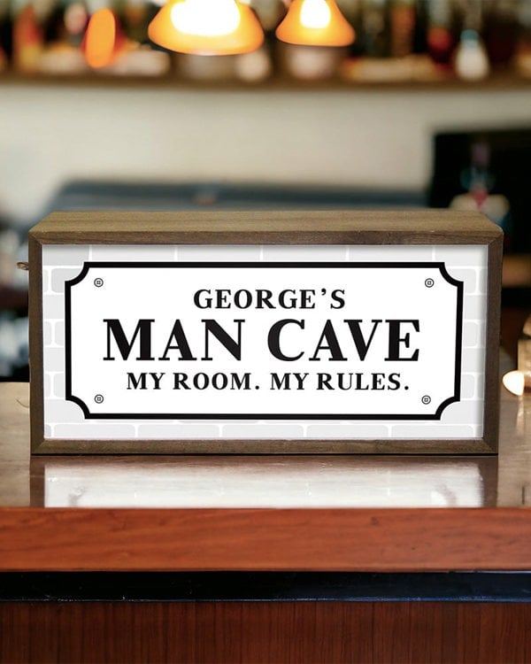 Personalised LED Light Box – Man Cave Brickwork Sign for Him