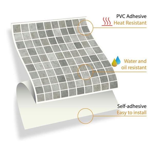 WT1591 - Natural Grey Limestone Mosaic Wall Tile Sticker Set - 15 x 15 cm (6 x 6 in) - 24 pcs