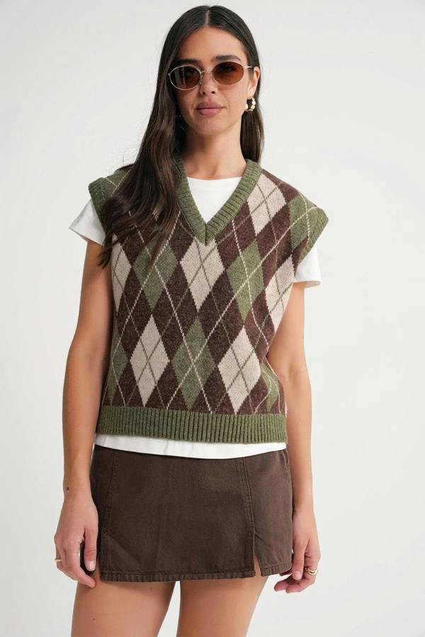 Hoxton Gal Argyle Pattern Knit Sweater Vest