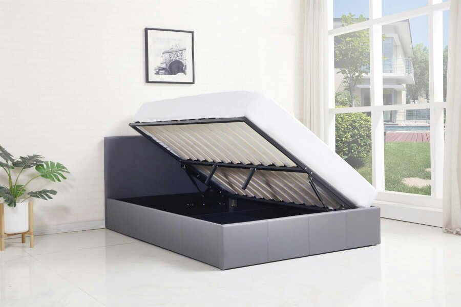 Kosy Koala Ottoman Bed Gas Lift Storage Leather Grey 3ft Single with 1 Mattress Pine Wood Bedroom