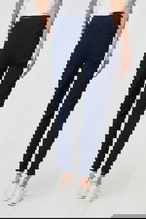 Navy | Drawstring Tie Waist Tapered Trousers
