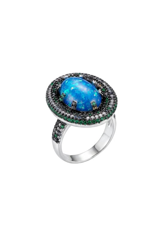 Latelita Serafina Blue Opal Cocktail Ring Silver